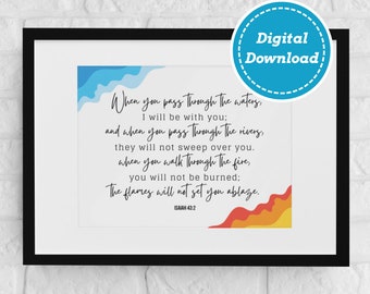 Bible Verse | Printable | Isaiah 43:2 | Horizontal | Wall Decor | PDF | Digital Download | 8.5x11