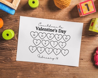 Valentine's Day | Printable Countdown Calendar | Coloring Page | PDF | 8.5x11 | 2023 Holiday Calendar