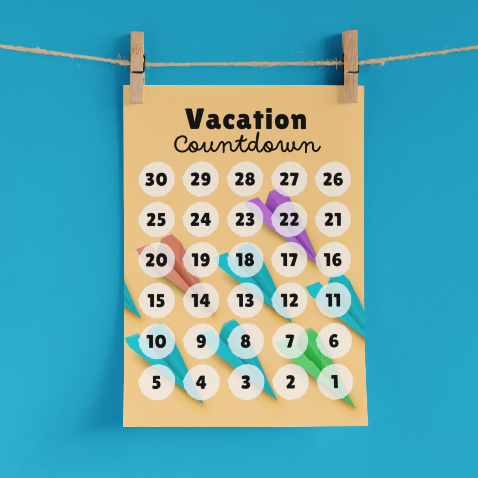vacation-countdown-printable-countdown-calendar-30-days-pdf-orange-rainbow-paper-airplanes-girls-trip-family-summer-vacation-etsy