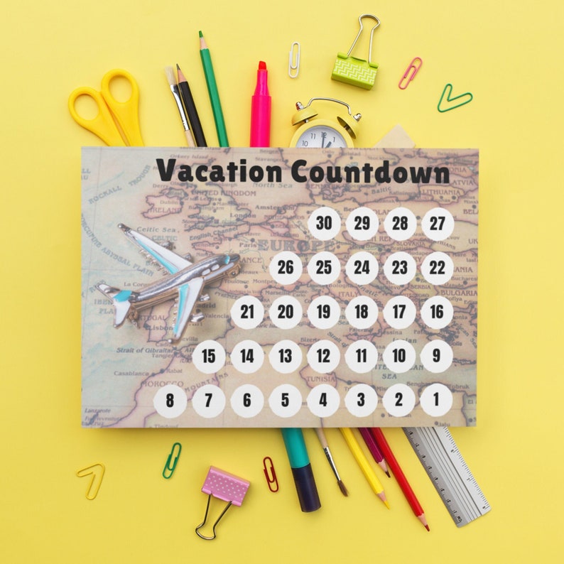Vacation Countdown Printable Countdown Calendar 30 Days PDF Map ...