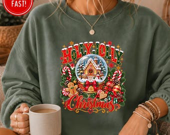 Holly Jolly Christmas Crewneck Sweatshirt, Vintage Christmas Snowglobe Sweatshirt For Her, Gingerbread House Shirt, Retro Holiday Shirt,