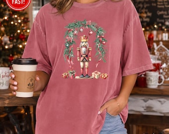 Comfort Colors Coquette Nutcracker Christmas T-Shirt, Coquette Holiday Party Tee, Womens Festive Nutcracker T-shirt, Group Family Christmas