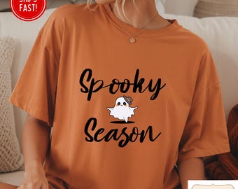 Comfort Colors Spooky Season Tshirt, Halloween Ghost Shirt For Her, Halloween Ghost Top, Fall Season Gift For Her