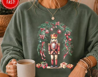 Nutcracker Soldier Christmas Sweatshirt, Women's Boutique Holiday Sweatshirt, Coquette Holiday Party Sweater, Festive Christmas Sweatshirt