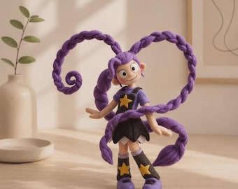 Op Lily Lovebraids geïnspireerde knuffel – paars gevlochten horrorpop verzamelobject bureaudecor