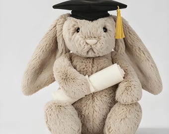 Jellycat Bashful Beige Bunny Graduation Pluche – Zachte knuffel met dop en diploma