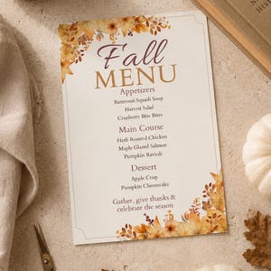 Fall Menu Template | Editable Autumn Dinner Menu | Printable Fall Party Menu | Canva Menu Sign | Instant Download