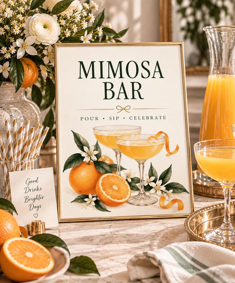 Mimosa Bar Sign Template, Editable Canva Brunch Sign, Wedding & Shower ...
