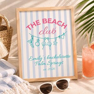 Bunt med skyltar till möhippa och poolparty | Redigerbar Canva-mall, dekor till strandklubbens poolparty, rosa möhippa-skyltar