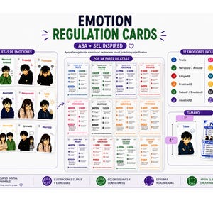 Spanische Emotionskarten druckbar | Emotionsregulationskarten für Vorpubertäre ABA SEL Ressourcen| Gefühle Karte | Unterstützung der Bewältigungsfähigkeiten