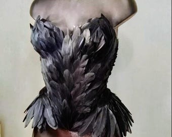 black corset with feathers