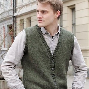Men’s V-Neck Vest Knitting Pattern PDF – Top Down Knit Sweater Vest in Karisma (S–XXXL)