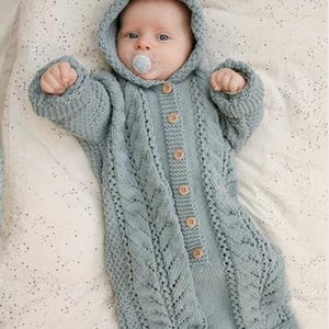 Baby Sleeping Bag Knitting Pattern PDF – Hooded Lace Baby Cocoon (Premature–2 Years)