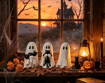 Handmade resin ghost Statue, Halloween decorative night light, suitable for bedrooms, parties,Halloween gifts,15.5*14*18