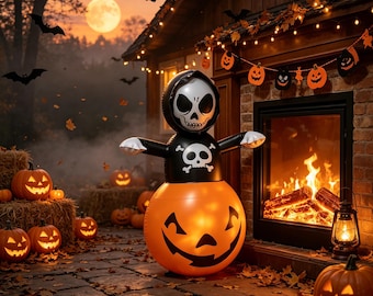 Skeleton pumpkin inflatable puppet  Airblown Inflatable Halloween Over 7 Ft Rare 2003 Read