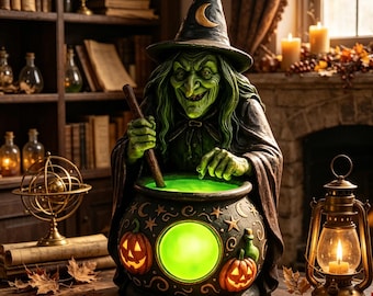 Witch Cauldron Lantern, Halloween Pumpkin Desk Decoration, Gothic Autumn Mantel Accent,Halloween gifts