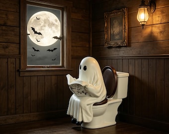 Resin Ghost Reading Book Halloween Statue, Spooky Office Decor,Halloween Gift