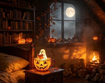 Handmade resin ghost lamp, Halloween decorative night light, cute LED ghost table lamp, suitable for bedrooms, parties