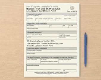 California Armed Security Guard Live Scan Form (BCIA 8016) (PDF Word)