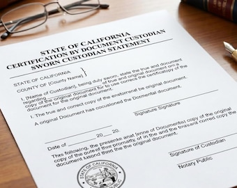 California Copy Certification by Document Custodian Template (PDF)