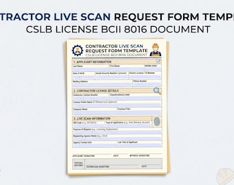 Contractor Live Scan Request Form Template (CSLB BCII 8016) (Digital Download)