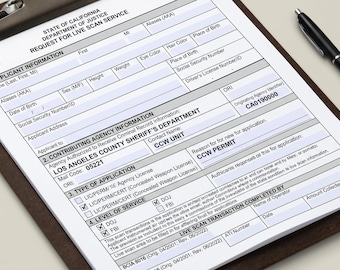 California CCW Live Scan Request Form, Los Angeles Sheriff Background Check (PDF Word)
