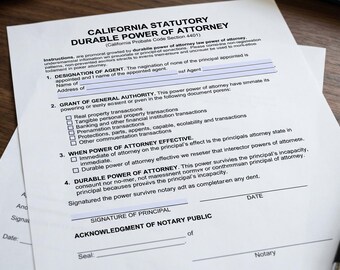 California Statutory Durable Power of Attorney Form (PDF Word)