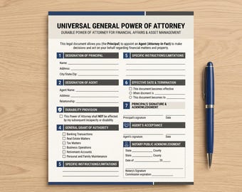 General Power of Attorney Template, Durable Financial Legal Form (PDF Word)