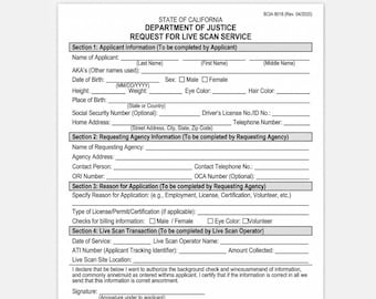 California Live Scan Request Form BCIA 8016 (Digital Download)
