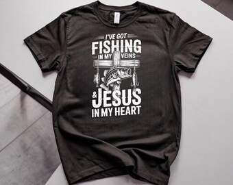 Camiseta de pesca con corazón de Jesús, camiseta cristiana para pescadores, camiseta de fe al aire libre