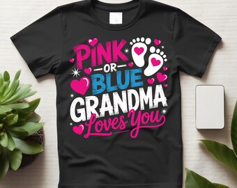 Camiseta rosa o azul para revelar el sexo del bebé con el mensaje "La abuela te quiere", camiseta para futura abuela, top para revelar el sexo del bebé.