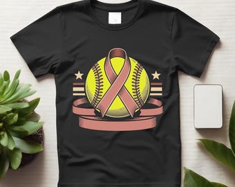 Camiseta rosa de softball para conscientização sobre o câncer de mama, camiseta macia para jogadoras, treinadoras e fãs.
