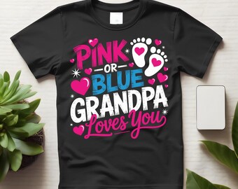 Camiseta rosa o azul para revelar el sexo del bebé, camiseta para anunciar la llegada del abuelo a la familia.