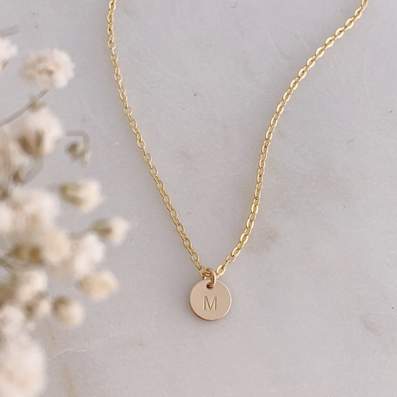 Tiny 14k Gold Filled Hand Stamped Initial Necklace image 1