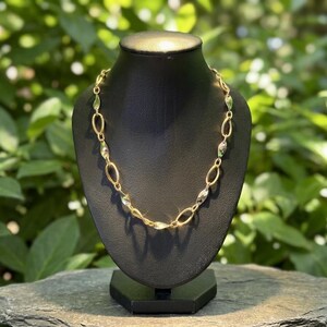 14K Gold Fancy Gliederkette Halskette Diamantschliff Blatt & Oval Link
