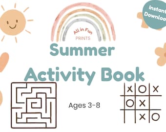 Utskrivbar sommarbok | Aktivitetspaket för barn | Spel och arbetsblad | Åldrar 3-8 | Ladda ner PDF direkt