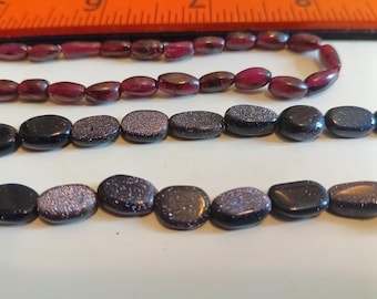 Blue Gold stone and Garnet bead strand 16"and 8"