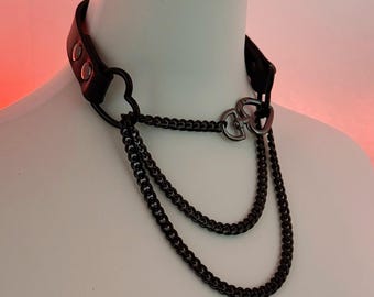 Layered Chain Choker Necklace, Handmade Unisex Day Collar, Statement Stylish Gothic Leather Choker
