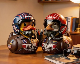 Retro Aviator Duck Figurines, Top Gun Maverick & Goose Pilot Rubber Duck, Desk Shelf Decor, Unique Gift for Fans