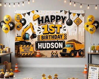 Personalized Construction Birthday Banner, Custom Dump Truck Party Backdrop, Excavator Birthday Decoration, Dig Scoop Build Theme