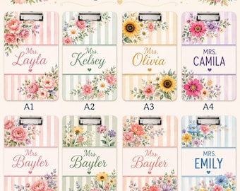 Personalized Teacher Clipboard, Custom Floral Clipboard with Name, Teacher Appreciation Gift, Back To School Classroom Supplies