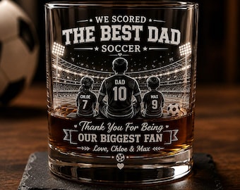Personalized Soccer Dad Whiskey Glass, Custom Football Dad Gift, Best Dad Ever Rocks Glass