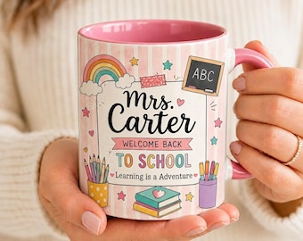 Personalized Teacher Mug, Back To School Mug, Custom Teacher Name Mug, Rainbow Classroom Coffee Cup, Teacher Appreciation Gift