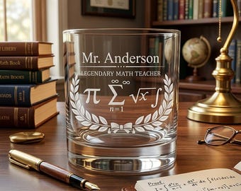 Personalized  Teacher Whiskey Glass, Custom Teacher Name Rocks Glass, Legendary Math Teacher Gift, Teacher Appreciation Glass,