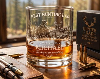 Personalized Hunting Dad Whiskey Glass – Custom Name Engraved Gift for Father, Hunter & Outdoorsman