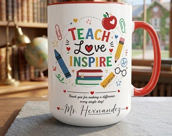 Custom Teacher Mug with Name, Teacher Appreciation Gift Idea, Cute Educator Coffee Mug, School Teacher Gift, Back to School Gift for Her