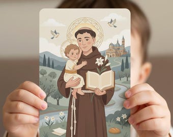Tarjetas de oración católicas para niños, imprimibles, con ilustraciones de santos, ideales para el aula católica y la escuela dominical. Descarga instantánea.