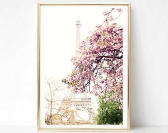 Paris photography prints, extra large wall art prints, travel prints, Paris wall art canvas art, cherry blossom art, Eiffel tower print