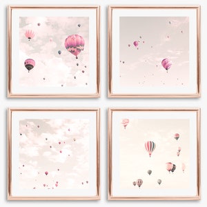 Girl nursery decor girl, hot air balloon nursery wall art girl, nursery set, nursery print set, nursery prints, blush pink wall art prints image 1