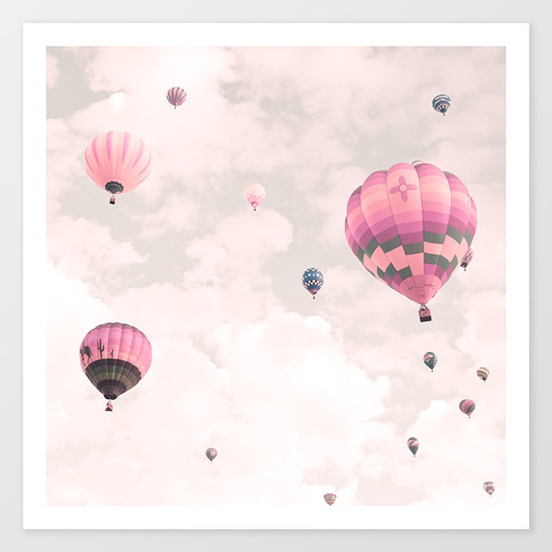 Girl nursery decor girl, hot air balloon nursery wall art girl, nursery set, nursery print set, nursery prints, blush pink wall art prints image 2